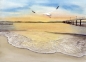 Preview: Postkarte DIN-A6  Sonnenuntergang Strand Aquarell Maritim Kunst Druck Kunstdruck Dänemark Nordsee Düne Dünen Meer Möwe Ostsee